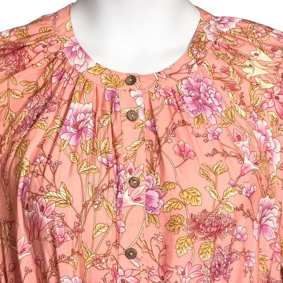 UMGEE Floral Short Dress Rose Gold Tassel Belt 3/4 Puff Sleeve Boho Flowy Large - Picture 3 of 11